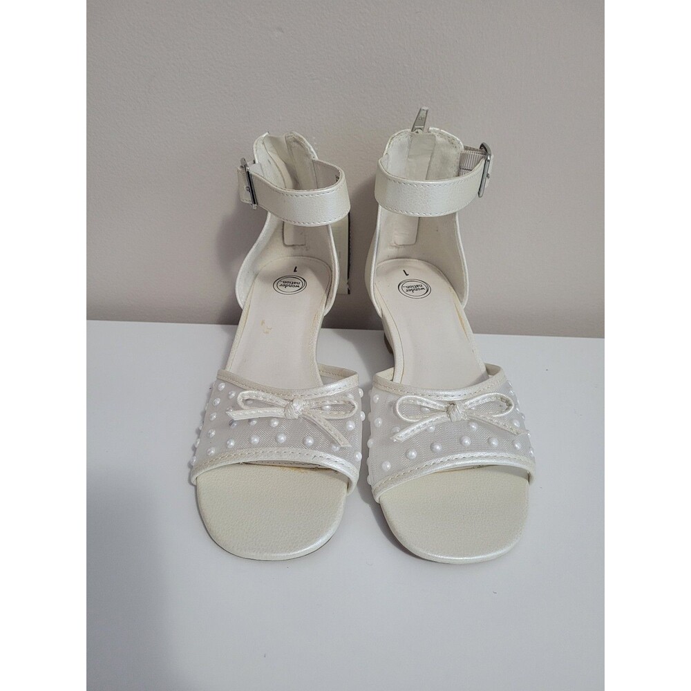 Wonder Nation White Pearl Wedge Heel Sandal Wedding Church Girls 1 NWT